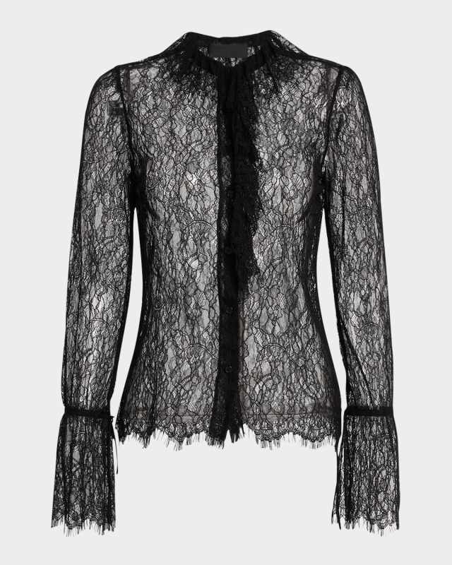 Cecily Lace Ruffle Front Flounce Sleeve Blous